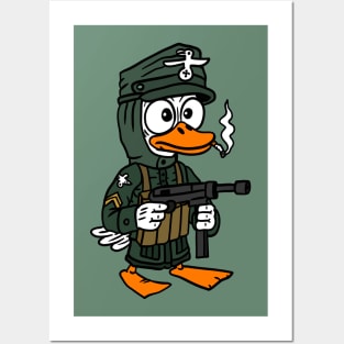 ww2 duck cartoon. cute kawaii scared german soldier. Posters and Art